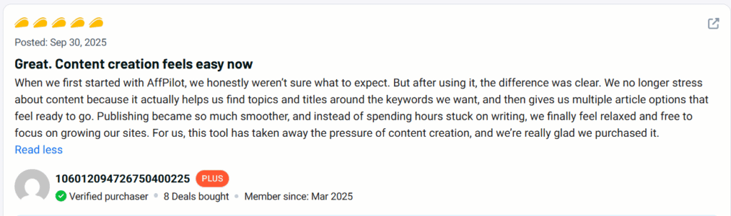 Affpilot AI Review Scale Your Content and SEO with AI Power 12 Affpilot AI Customer Review