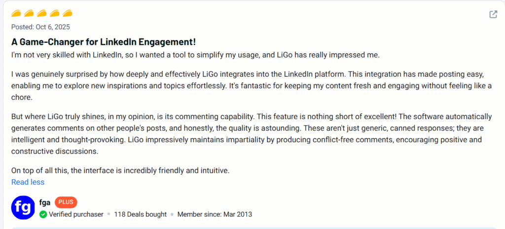 LiGo Review Boost LinkedIn Engagement with AI Power 10 LiGo customer review