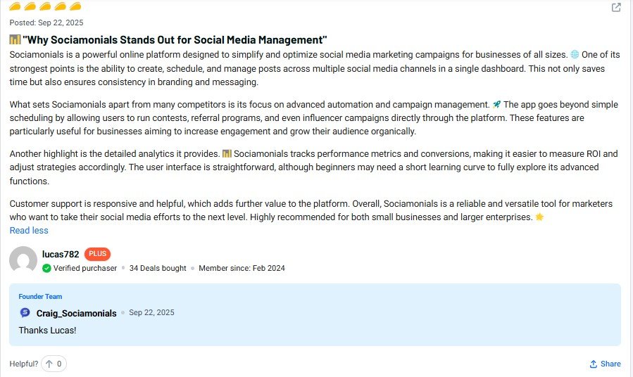 Sociamonials Review Boost Engagement & ROI with Smart Automation 14 Sociamonials Customer Review