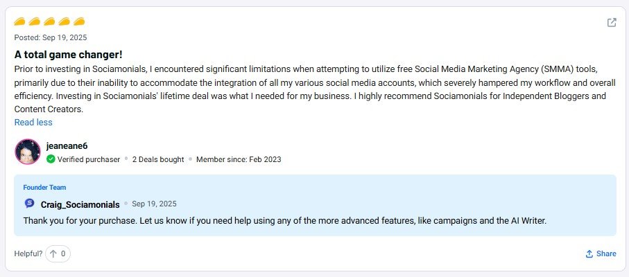 Sociamonials Review Boost Engagement & ROI with Smart Automation 15 Sociamonials Customer Review