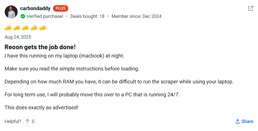 Reoon Lead Scraper Customer Review