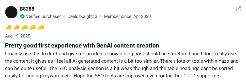 Y⁠azo Customer Review