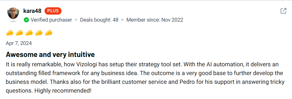 Vizologi Plus Review AI-Powered Business Strategy Tool 11 Vizologi Customer Review
