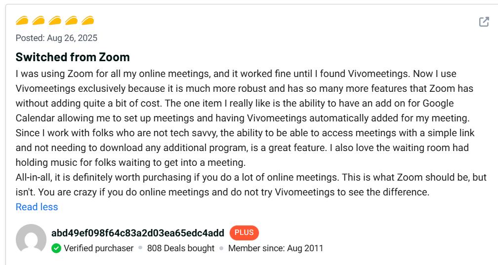 Vivomeetin‍gs Customer Review