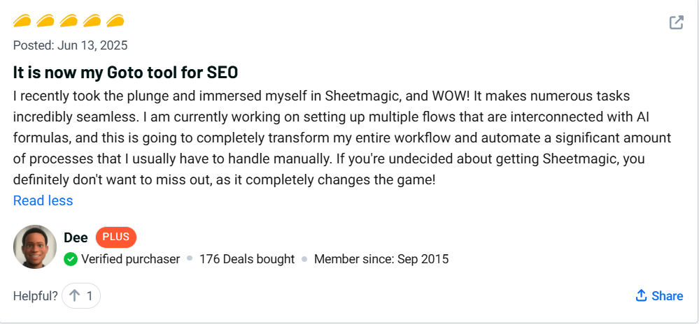 SheetMagic Review Boost Productivity with AI in Sheets 5 SheetMagic Customer Review