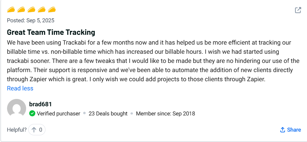 Tra​ckabi Time Tracke‌r Customer Review