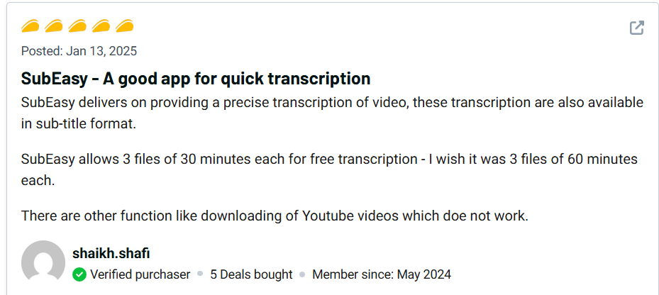 SubEasy ai Review: The Ultimate AI Tool for Accurate Transcriptions and Translations 16 subeasy ai Customer review